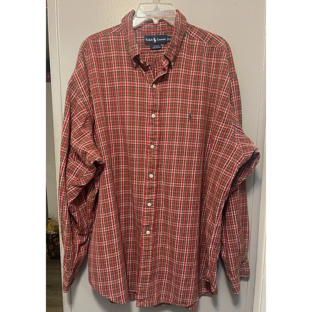 Ralph Lauren Blake Men's XXL Red Green White Plaid Cotton Button Down Shirt